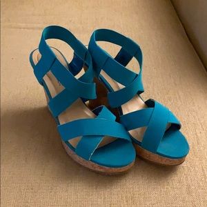 TURQUOISE STRAPPY CRISSCROSS ESPADRILLE WEDGE SANDALS